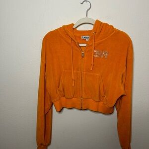 I AM GIA • Orange Cropped Hoodie with Rhinestone Detail